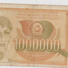 BANCNOTA 1000000 DINARI 1 XI 1989 JUGOSLAVIA