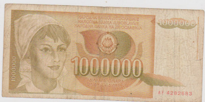 BANCNOTA 1000000 DINARI 1 XI 1989 JUGOSLAVIA foto