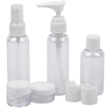 Set recipiente pentru calatorie, din plastic, transparente, 7 bucati, 11 ml, 15 ml, 50 ml si 60 ml, ConceptSeller