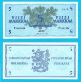Finlanda (pick 106A) 5 Markkaa 1963 UNC; Brad