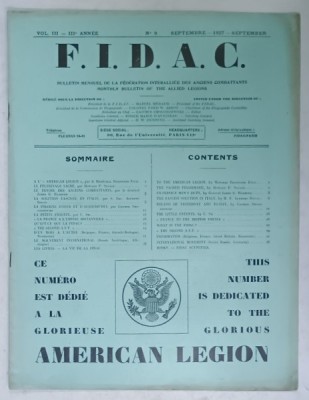 FIDAC , BULLETIN MENSUEL DE FEDERATION INTERALIEE DES ANCIENS COMBATTANTS , NO. 9 , 1927 foto