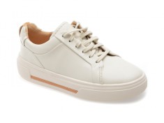Pantofi sport CLARKS albi, HOLLYHOCK WALK, din piele naturala
