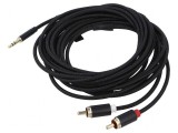 Cablu audio Jack 3,5mm la RCA x2, 5m, placare aurită, textil