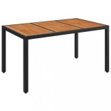 Masa de gradina cu blat din lemn, negru 150x90x75 cm poliratan
