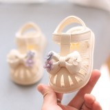 Sandale ivoire pentru fetite, cu fundita 3D si floricele aplicate (Marime