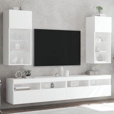 vidaXL Comode TV cu lumini LED, 2 buc., alb, 40,5x30x90 cm 837044