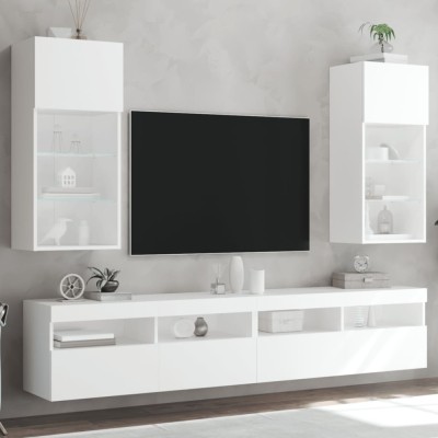 vidaXL Comode TV cu lumini LED, 2 buc., alb, 40,5x30x90 cm 837044 foto