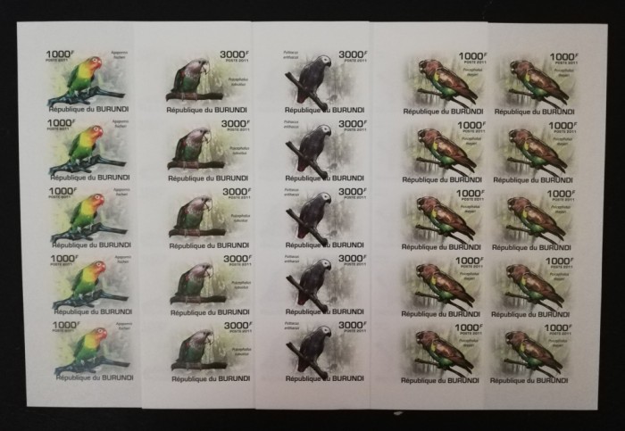REP.BURUNDI - PAPAGALI-4 M/SH.10 SERII COMPLECTE NEDANTELATE-MNH** - RBU 118B