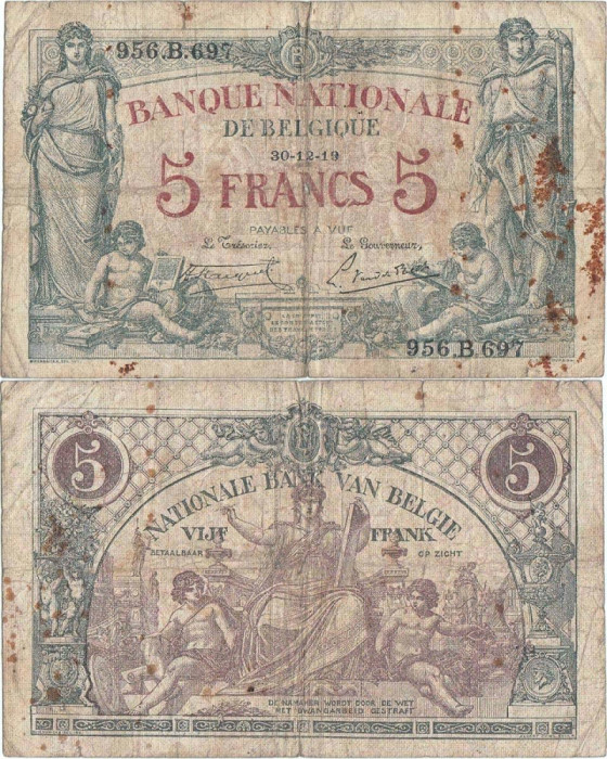 1919 (30 XII), 5 francs (P-75c) - Belgia