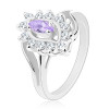 Inel de culoare argintie, braţe despicate, formă de bob violet, margine transparentă - Marime inel: 54