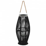 Suport de lum&acirc;nări suspendat tip felinar, negru, 60 cm, bambus