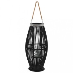 vidaXL Suport de lum&acirc;nări suspendat tip felinar, negru, 60 cm, bambus