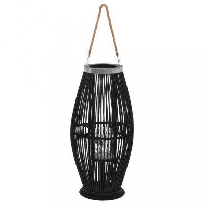 Suport de lum&amp;acirc;nări suspendat tip felinar, negru, 60 cm, bambus foto