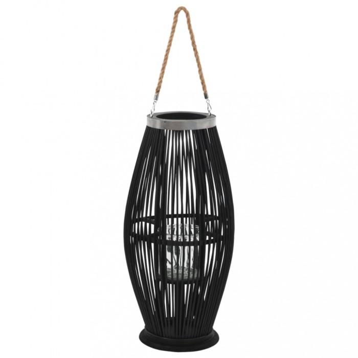 Suport de lum&acirc;nări suspendat tip felinar, negru, 60 cm, bambus
