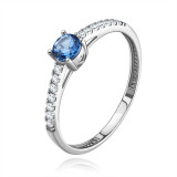 Inel din aur alb de 14K - acvamarin albastru, zirconii transparente pe laterale - Marime inel: 54