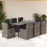 vidaXL Set mobilier grădină cu perne, 9 piese, gri, poliratan 3262867