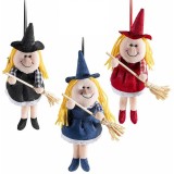 Set 3 figurine Vrajitoare Halloween Befana textil multicolor cu recipient dulciuri cm 9 x 22 H