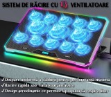 Cooler Laptop Gaming RGB/Suport 9 Trepte de Ajustare, Compatibilitate 10-21 inch, 13 Ventilatoare Puternice si Silentioase, Ecran LCD, Suport Telefon