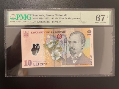 Romania 10 lei 2007 pick 119c grad 67 pmg foto