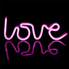 Lampa LED Neon, USB, 35.5 x 13 cm, lumina roz, mesaj Love
