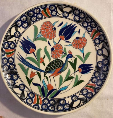 Farfurie arta ceramica celebra de Iznik, Turcia, cu semnatura de autor foto