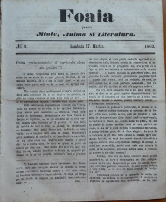 Foaia pentru minte , inima si literatura , nr. 9 , 1862 , poezie Bolintineanu foto
