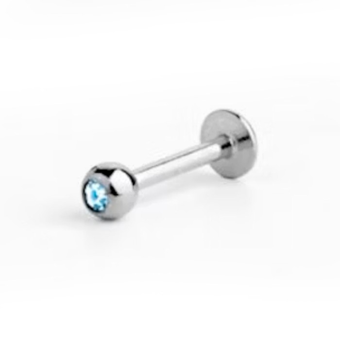 Piercing Ureche Labret - 1.2x8x3 - argintiu piatră albastră