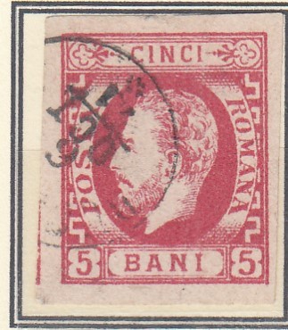 ROMANIA 1871 LP 30 REGELE CAROL I CU BARBA 5 BANI ROSU T 6 STAMPILAT foto