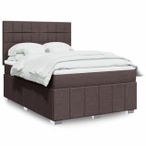 VidaXL Pat box spring cu saltea, maro &icirc;nchis, 140x200 cm, textil