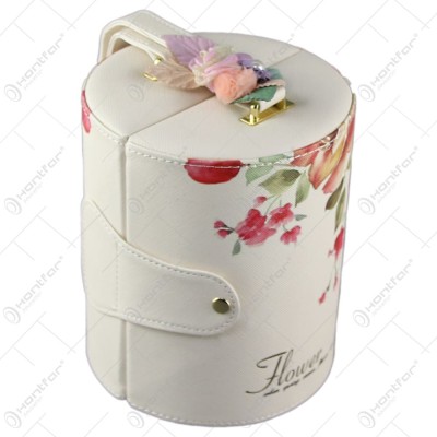 Cutie bijuterii rotunda din piele ecologica 14&amp;times;17 CM Flower foto