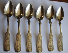 Set sase 6 lingurite din argint marcaje vechi 12 loth (750&permil;) - secol XIX