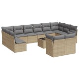 Cumpara ieftin Set canapele de gradina, 13 piese, cu perne, bej, poliratan