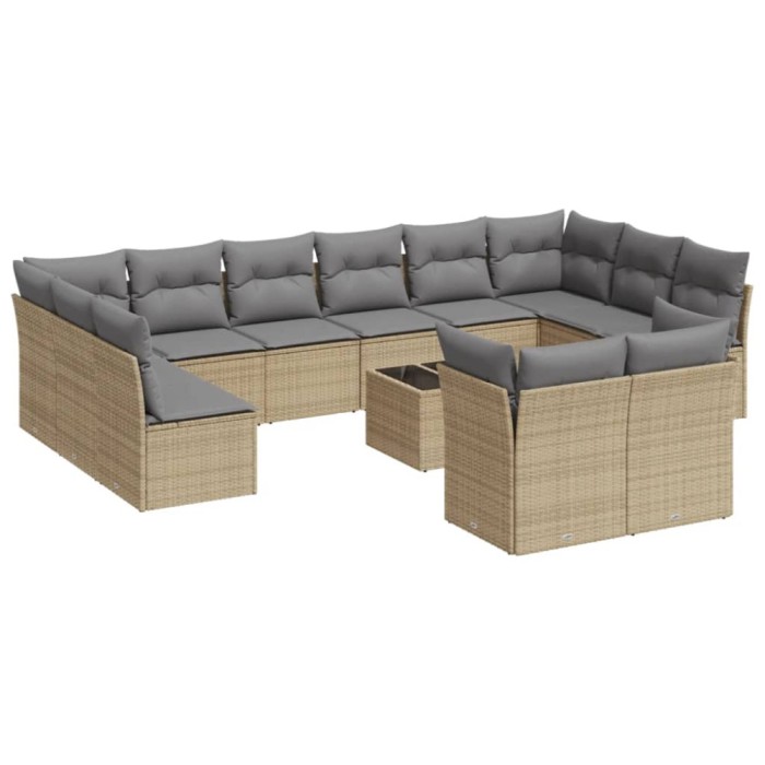 Set canapele de gradina, 13 piese, cu perne, bej, poliratan