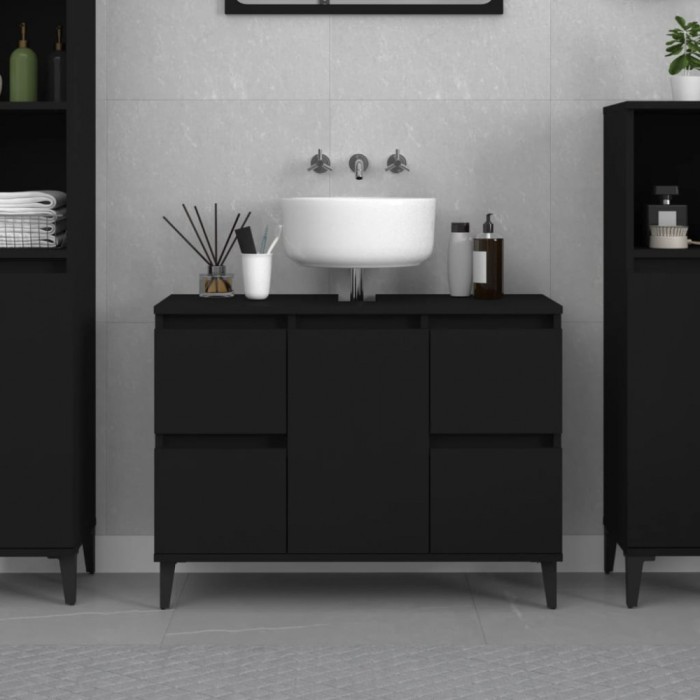 vidaXL Dulap de chiuvetă, negru, 80x33x60 cm, lemn prelucrat 821277