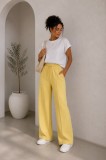 Cumpara ieftin Pantaloni dama galbeni largi cu snur in talie