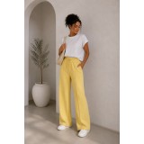 Pantaloni dama galbeni largi cu snur in talie
