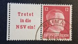 Germania (Deutsches Reich 1941-1944) "Hitler-Kopf" cu C&acirc;mp Publicitar Lateral "Tretet in die NSV ein!" (12Pf Roșu, Ștampilat WEIMAR / Used) CLK1