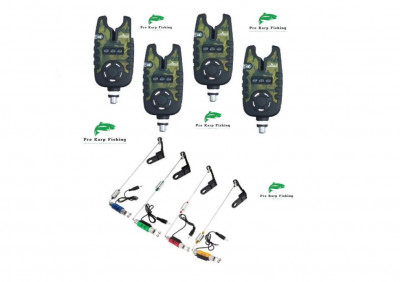 set 4 senzori/avertizori pescuit cu 4 swingere cu led baterii incluse foto
