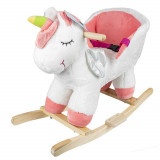 Cumpara ieftin Balansoar pentru bebelusi, Unicorn, lemn + plus, roz+alb, 52 cm, China