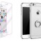 Pachet husa compatibila cu Apple iPhone 7+, Luxury Silver Plated cu Inel de sustinere si folie de sticla