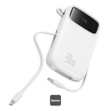 POWER BANK Baseus Qpow2 Digital Display, 20000mAh, 30W, 2 x USB Type-C output/input, 1 x USB, include cablu USB Type-C la USB Type-C 30cm, alb, &quot;P1005