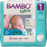 Scutece Ecolabel Nr. 1 pentru 2-4 kg, 22 bucati, Bambo Nature