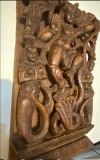 Sculptură manuală, India de Sud, aprox 1920, reprezent&acirc;ndu-l pe Ardhanarishvara (Shiva&ndash;Shakti) cu naga și două figuri devotate, patina, 50&times;23x5cm cm