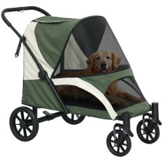 PawHut Cărucior pentru c&acirc;ini, Cărucior pliabil pentru c&acirc;ini mari, Cărucior pentru animale de companie cu 4 roți, Sfori de siguranță, Fr&acirc;ne, Verde &icirc;nch