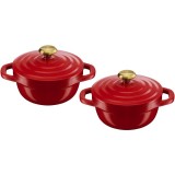 Set 2 oale mini cu capac Tefal Air, inductie, aluminiu turnat, invelis ceramic, compatibile cu cuptorul pana la 250&deg;C, 11 cm, 0.45 L, rosu