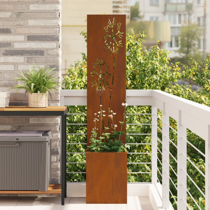 vidaXL Ghiveci de Grădină cu Panou Decorativ Ruginit 32 x 140 cm