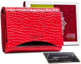 Style portofel de damă din piele naturală lăcuită RFID, Rosu