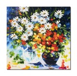 Cumpara ieftin Tablou pictat manual living, dormitor, Vaza cu margarete - 50x50cm ulei pe panza in cutit efect 3D