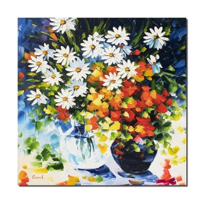 Tablou pictat manual, Vaza cu margarete, 50x50cm ulei pe panza in cutit efect 3D foto