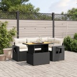 Cumpara ieftin Set mobilier de grădină cu perne, 5 piese, negru, poliratan